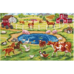 Kreuzstich-Set PANNA "Morgen auf dem Bauernhof" 33.5 x 21.5 cm PDE-7218