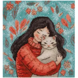 Набор для вышивания крестиком KLART "Девочка с кошкой" 12 x 13 см KL8-559