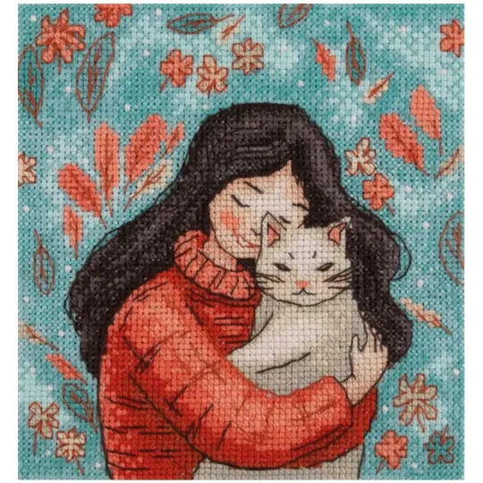 Cross stitch kit KLART "A girl with a cat" 12 x 13 cm KL8-559