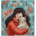 Kreuzstich-Set KLART "Ein Mädchen mit Katze" 12 x 13 cm KL8-559
