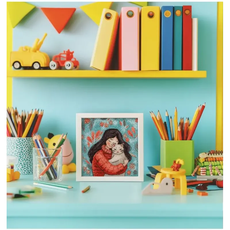 Cross stitch kit KLART "A girl with a cat" 12 x 13 cm KL8-559