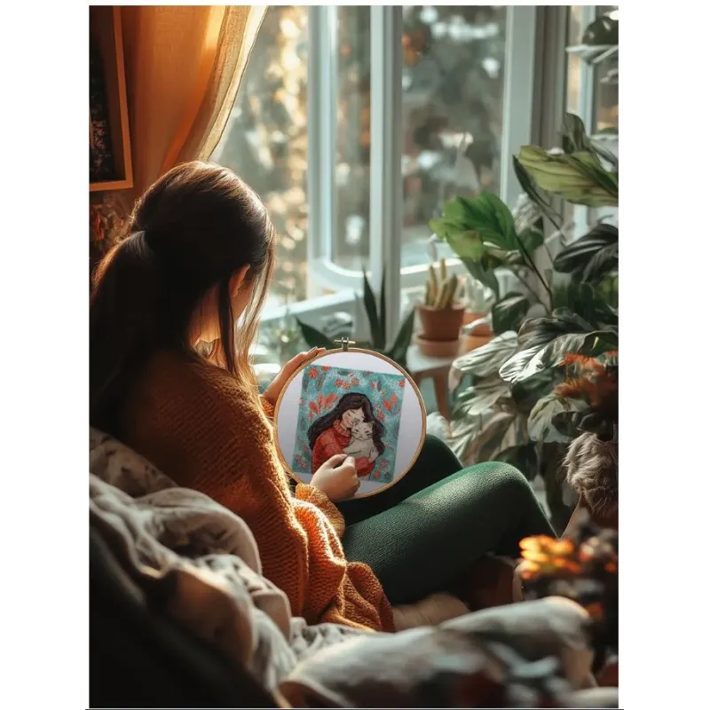 Cross stitch kit KLART "A girl with a cat" 12 x 13 cm KL8-559