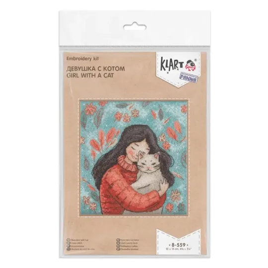Kreuzstich-Set KLART "Ein Mädchen mit Katze" 12 x 13 cm KL8-559