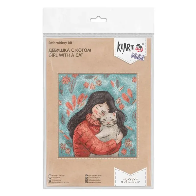 Ristinuke komplektas KLART "Mergaitė su kate" 12 x 13 cm KL8-559