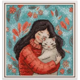 Cross stitch kit KLART "A girl with a cat" 12 x 13 cm KL8-559