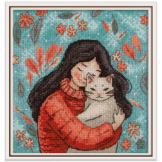 Cross stitch kit "A girl with a cat" KL8-559