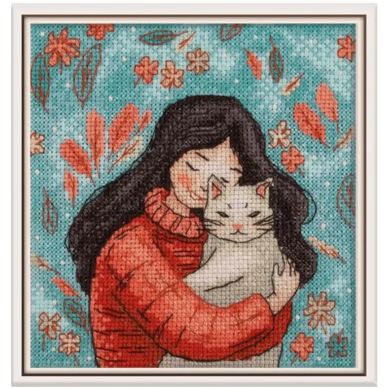 Cross stitch kit "A girl with a cat" KL8-559