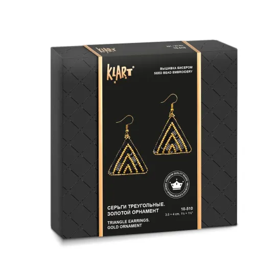 Mini Bead embroidery kit KLART "Triangular earrings with gold ornamentation" 3.5 x 4 cm KL10-510