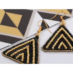 Mini Bead embroidery kit KLART "Triangular earrings with gold ornamentation" 3.5 x 4 cm KL10-510