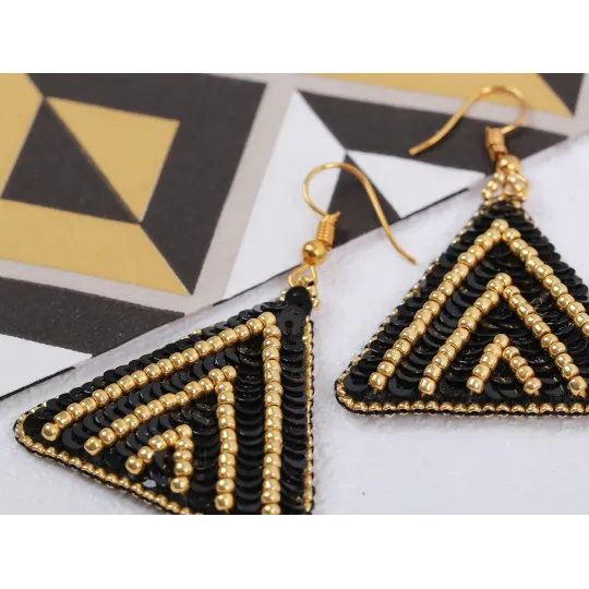 Mini Bead embroidery kit KLART "Triangular earrings with gold ornamentation" 3.5 x 4 cm KL10-510