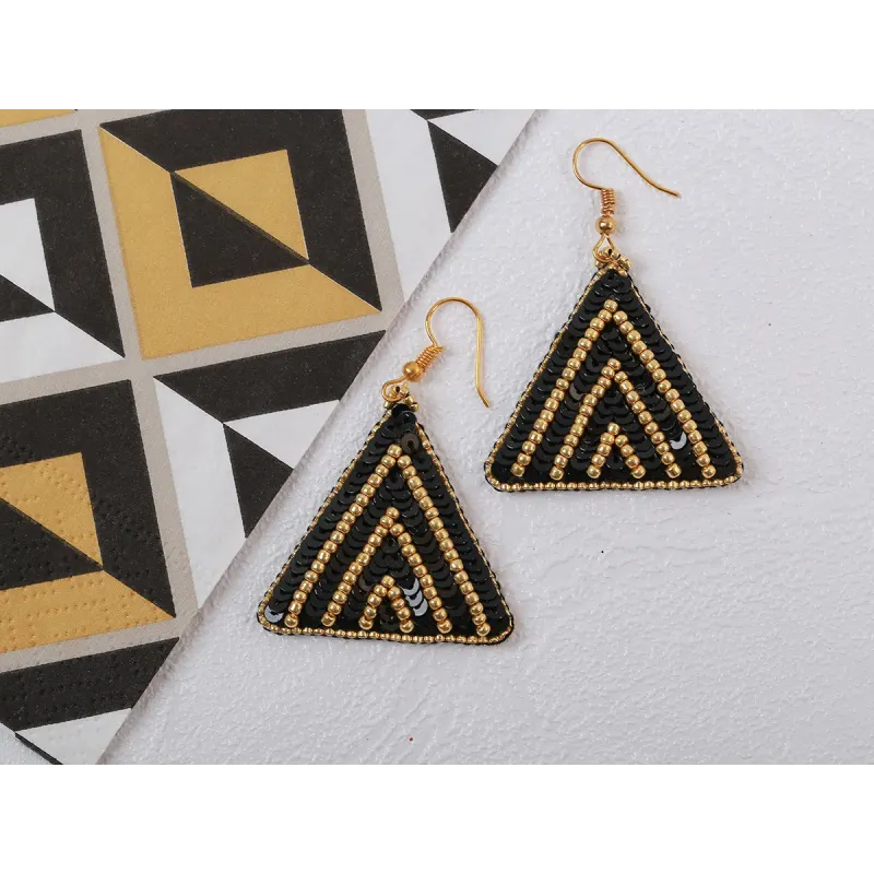 Mini Bead embroidery kit KLART "Triangular earrings with gold ornamentation" 3.5 x 4 cm KL10-510