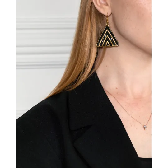 Mini Bead embroidery kit "Triangular earrings with gold ornamentation" KL10-510