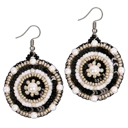 Mini Bead embroidery kit KLART "Round earrings with a black and white pattern" 3.5 x 4 cm KL10-503
