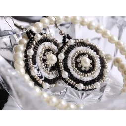 Mini Bead embroidery kit KLART "Round earrings with a black and white pattern" 3.5 x 4 cm KL10-503