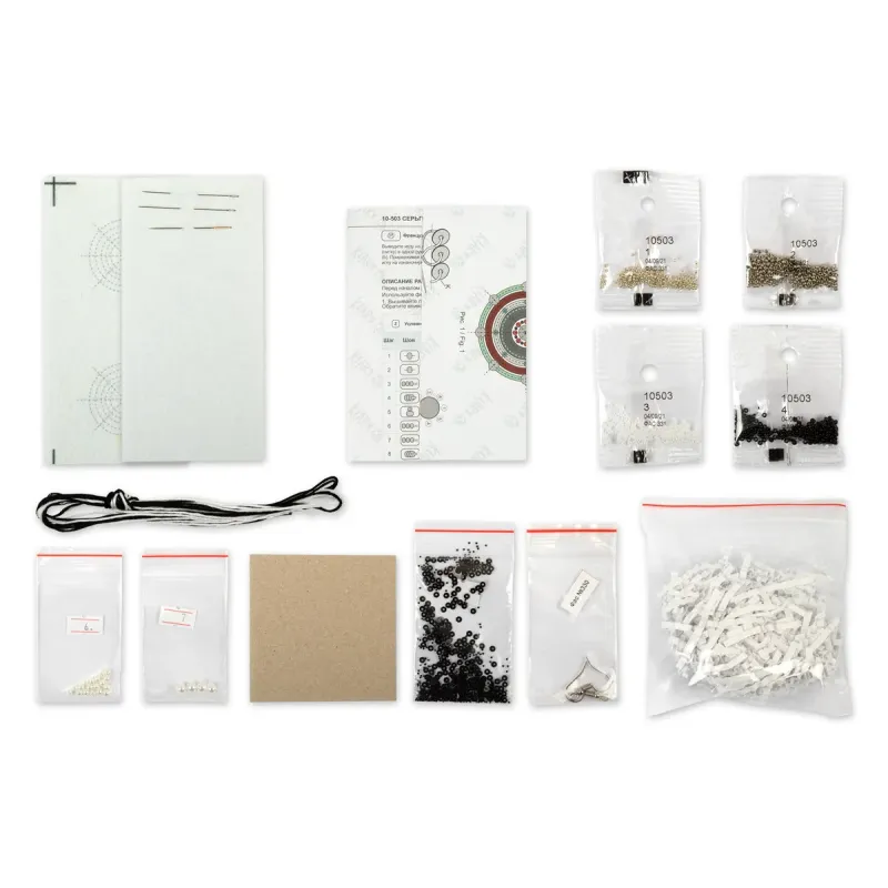 Набор для вышивания бисером мини KLART "Круглые серьги с черно-белым узором" 3.5 x 4 cm KL10-503