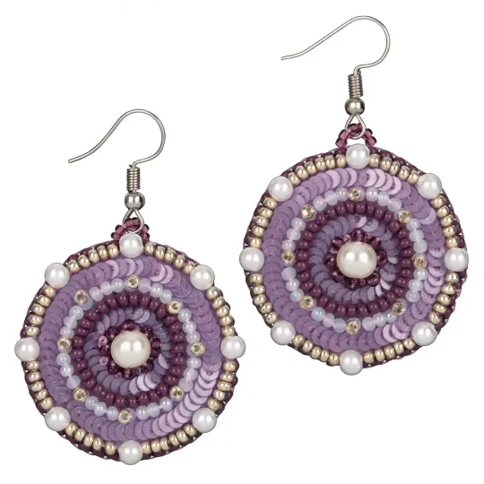 Mini Bead embroidery kit KLART "Round earrings with a purple design." 3.5 x 4 cm KL10-502