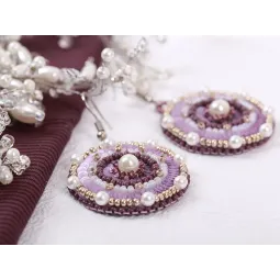 Mini Bead embroidery kit  "Round earrings with a purple design." KL10-502