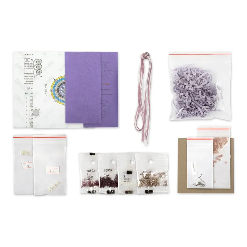 Mini-Perlenstickset KLART "Runde Ohrringe mit violettem Design." 3.5 x 4 cm KL10-502