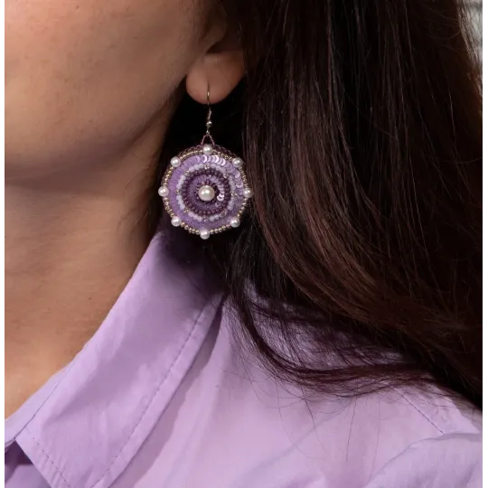 Mini-Perlenstickset KLART "Runde Ohrringe mit violettem Design." 3.5 x 4 cm KL10-502