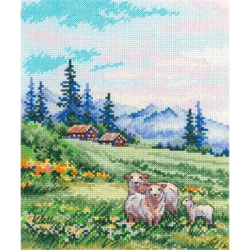 Kreuzstich-Set "Auf den Alpenwiesen" 20x16 cm SNV-935