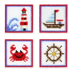 Cross stitch kit "The sea is calling. Set of 4." 10.6x10.6 cm SN-004