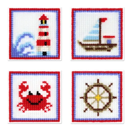 Kreuzstich-Set "Das Meer ruft. Set mit 4 Stück." 10.6x10.6 cm SN-004