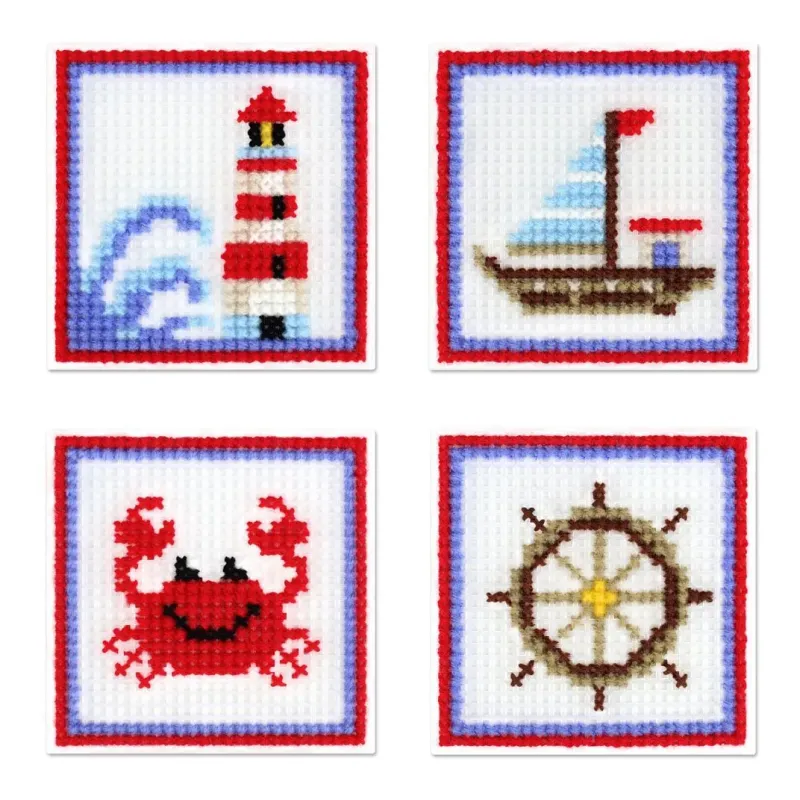 Cross stitch kit "The sea is calling. Set of 4." 10.6x10.6 cm SN-004