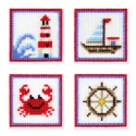 Cross stitch kit "The sea is calling. Set of 4." 10.6x10.6 cm SN-004