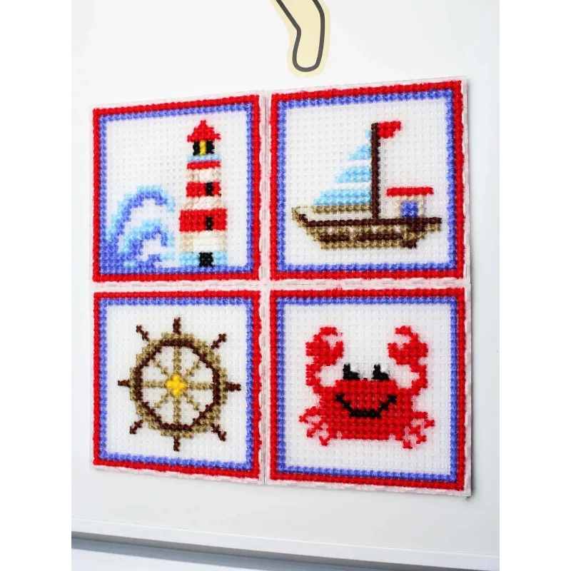 Cross stitch kit "The sea is calling. Set of 4." 10.6x10.6 cm SN-004