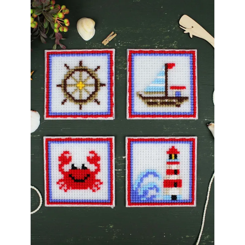 Cross stitch kit "The sea is calling. Set of 4." SN-004