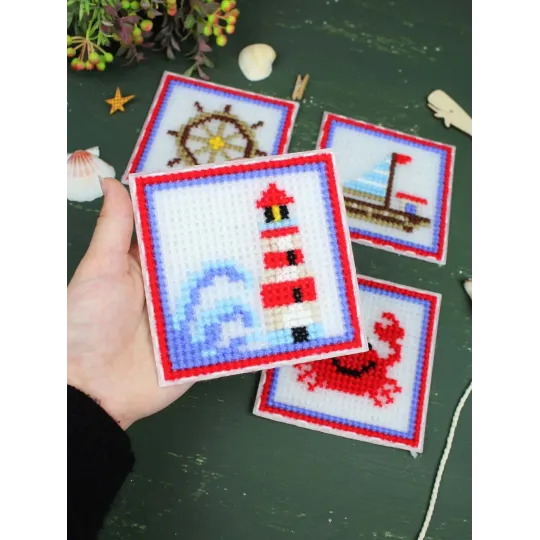 Kreuzstich-Set "Das Meer ruft. Set mit 4 Stück." 10.6x10.6 cm SN-004