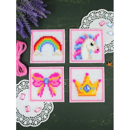 Kreuzstich-Set "Prinzessinnen-Set. 4er-Set." 10.6x10.6 cm SN-003