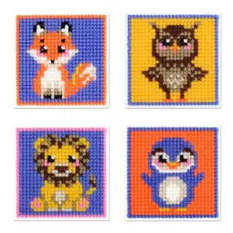 Cross stitch kit "Cute animals. Set of 4." 10.6x10.6 cm SN-002