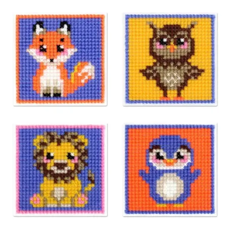 Cross stitch kit "Cute animals. Set of 4." 10.6x10.6 cm SN-002