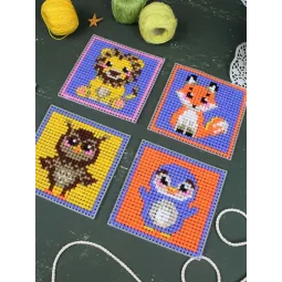 Cross stitch kit "Cute animals. Set of 4." 10.6x10.6 cm SN-002