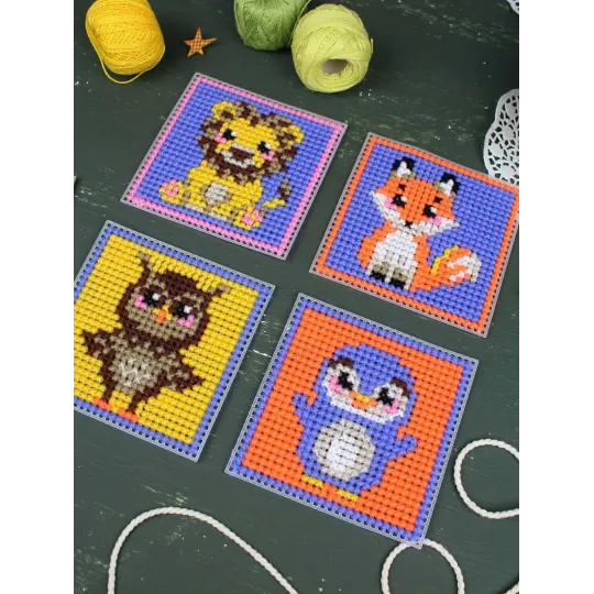 Cross stitch kit "Cute animals. Set of 4." 10.6x10.6 cm SN-002