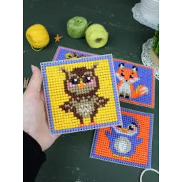 Siuvinėjimo kryželiu rinkinys "Mielosios gyvūnėliai. 4 vnt. rinkinys." 10,6x10,6 cm SN-002