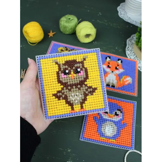 Cross stitch kit "Cute animals. Set of 4." 10.6x10.6 cm SN-002