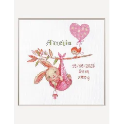 Siuvinėjimo kryželiu rinkinys "Mergaitės gimimo metrika" 20x20 cm SRA1029