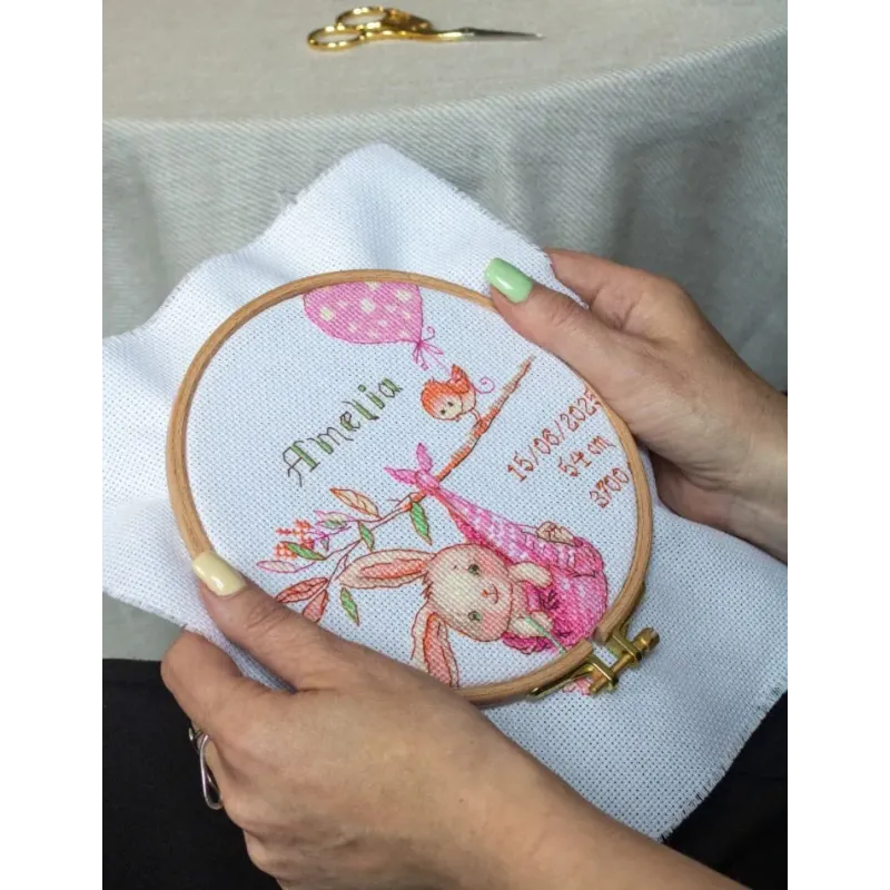Cross Stitch Kit "Girl Birth Sampler" 20x20 cm SRA1029