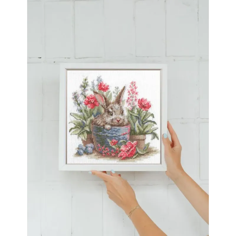 Kreuzstich-Set "Blühender Hase" 20x20 cm SRA1030