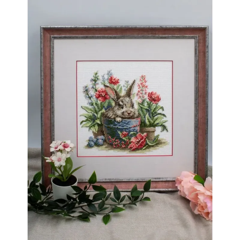 Cross Stitch Kit "Blooming Bunny" 20x20 cm SRA1030