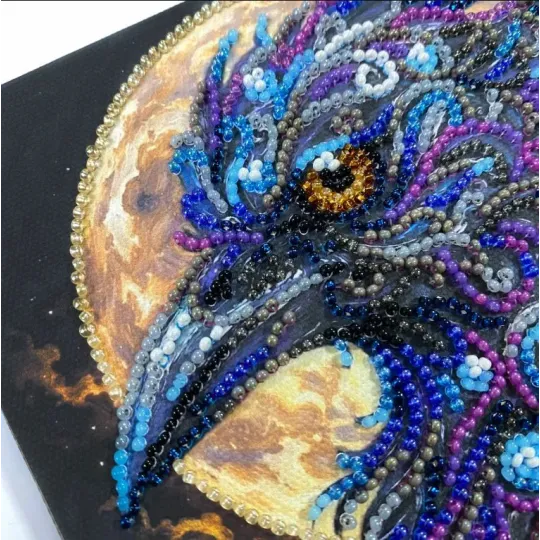 Mini Bead embroidery kit "Amber gaze" 15х15 cm AAM-270