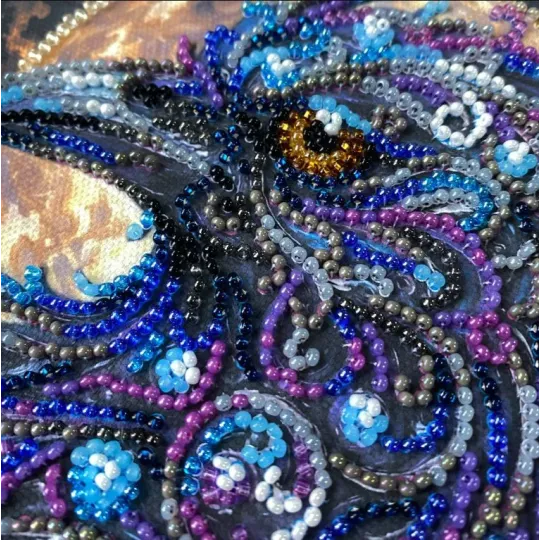 Mini Bead embroidery kit "Amber gaze" 15х15 cm AAM-270