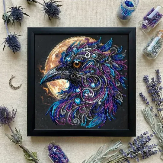 Mini Bead embroidery kit "Amber gaze" 15х15 cm AAM-270