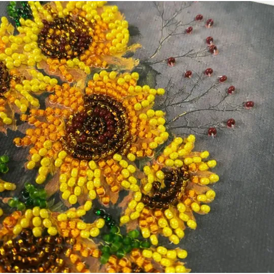 Mini Bead embroidery kit "Homely sunflowers" 15х15 cm AAM-269