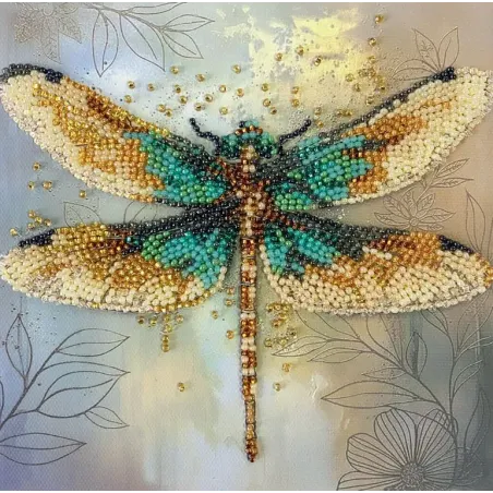 Mini Bead embroidery kit "Emerald wings" 15х15 cm AAM-268