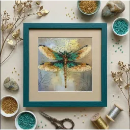 Mini Bead embroidery kit "Emerald wings" 15х15 cm AAM-268