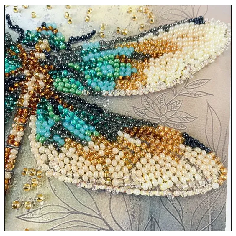 Mini Bead embroidery kit "Emerald wings" 15х15 cm AAM-268