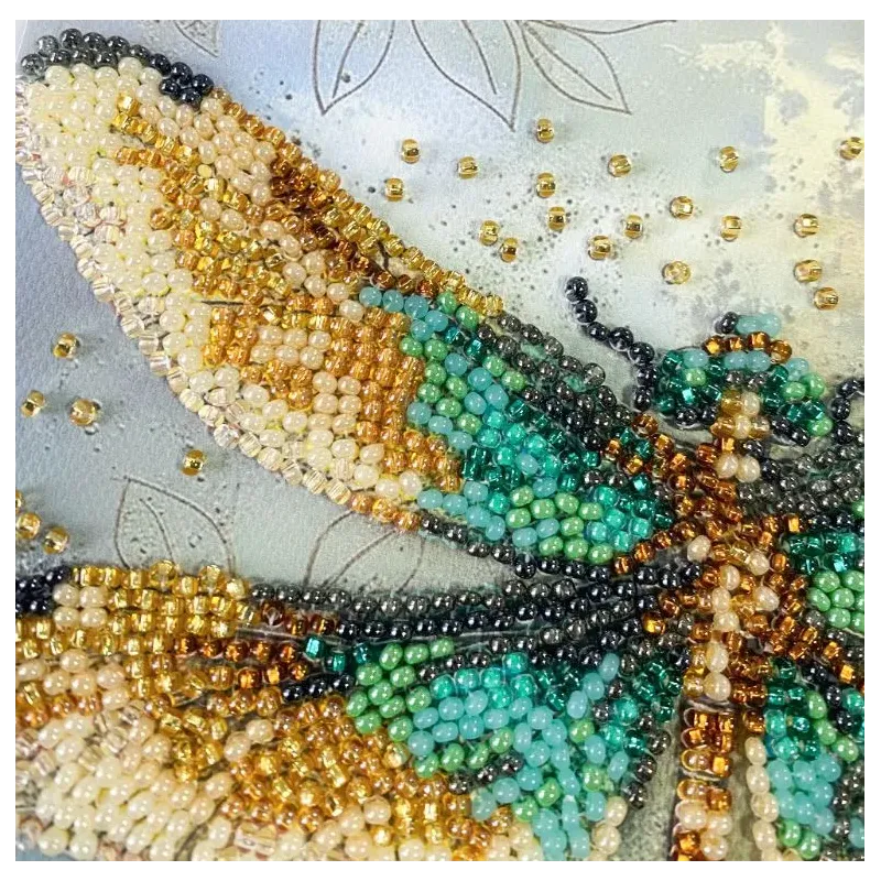 Mini Bead embroidery kit "Emerald wings" 15х15 cm AAM-268